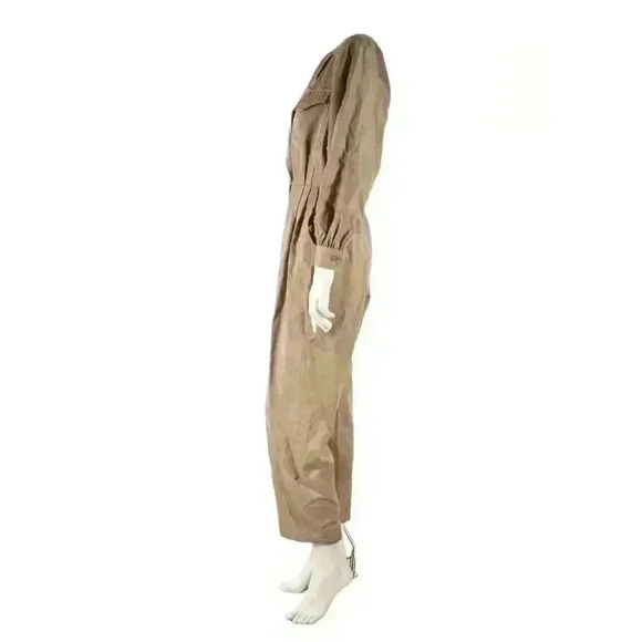 1980s BERGDORF GOODMAN Beige Tan Wool Mechanic Jumpsuit 12US  USA - Picture 2 of 8